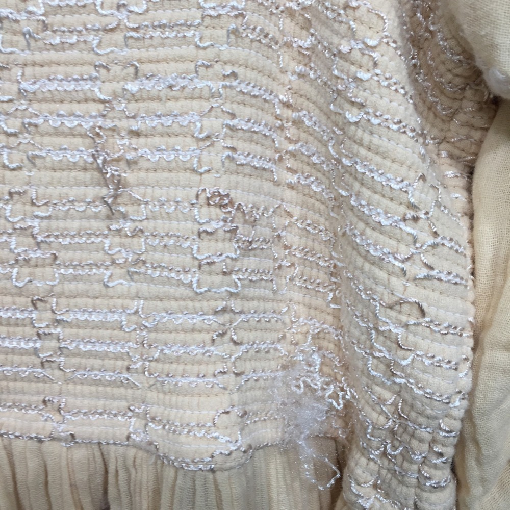 Free People Beige Embroidered Smocked Midi Dress Puff Sleeve Boho Floral Small - Picture 7 of 11